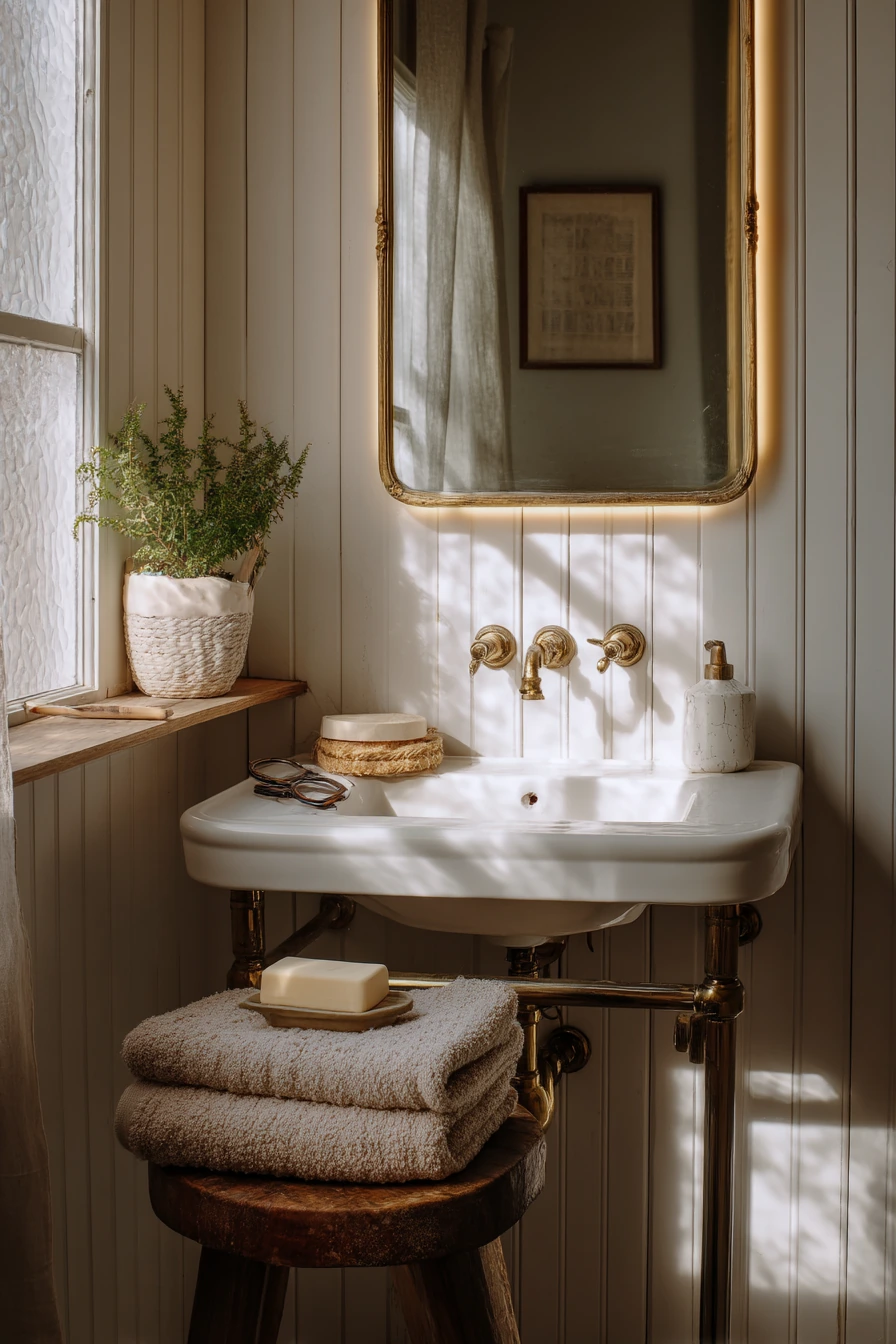 Backlit Mirror Above a Vintage-Style Sink