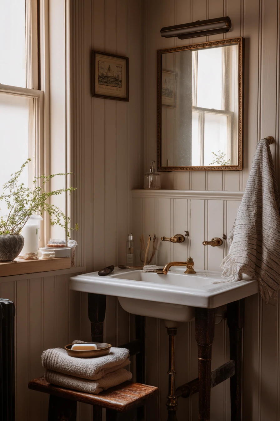 Backlit Mirror Above a Vintage-Style Sink