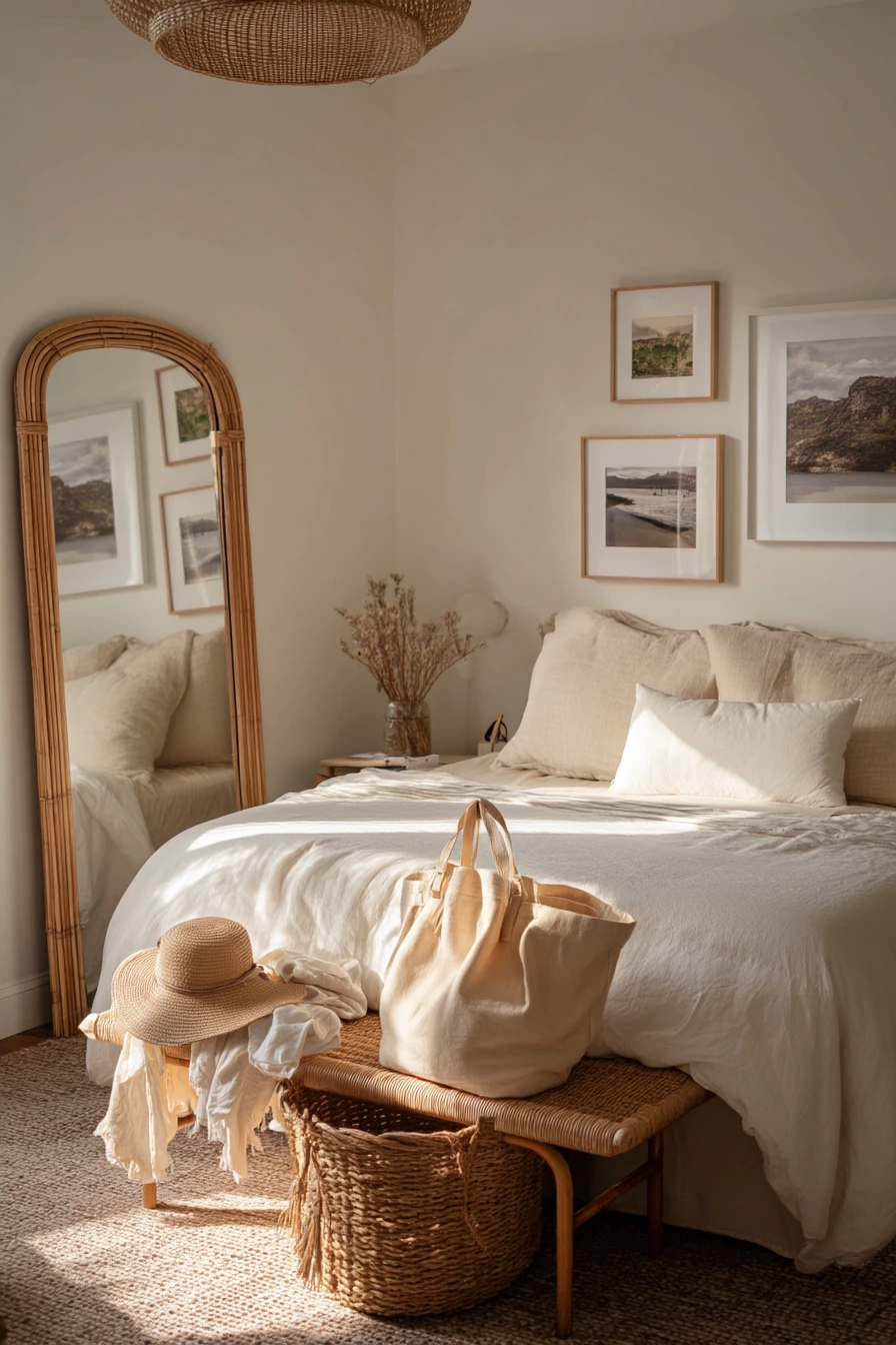 Renter-Friendly Bamboo Bedroom Layered in Neutrals