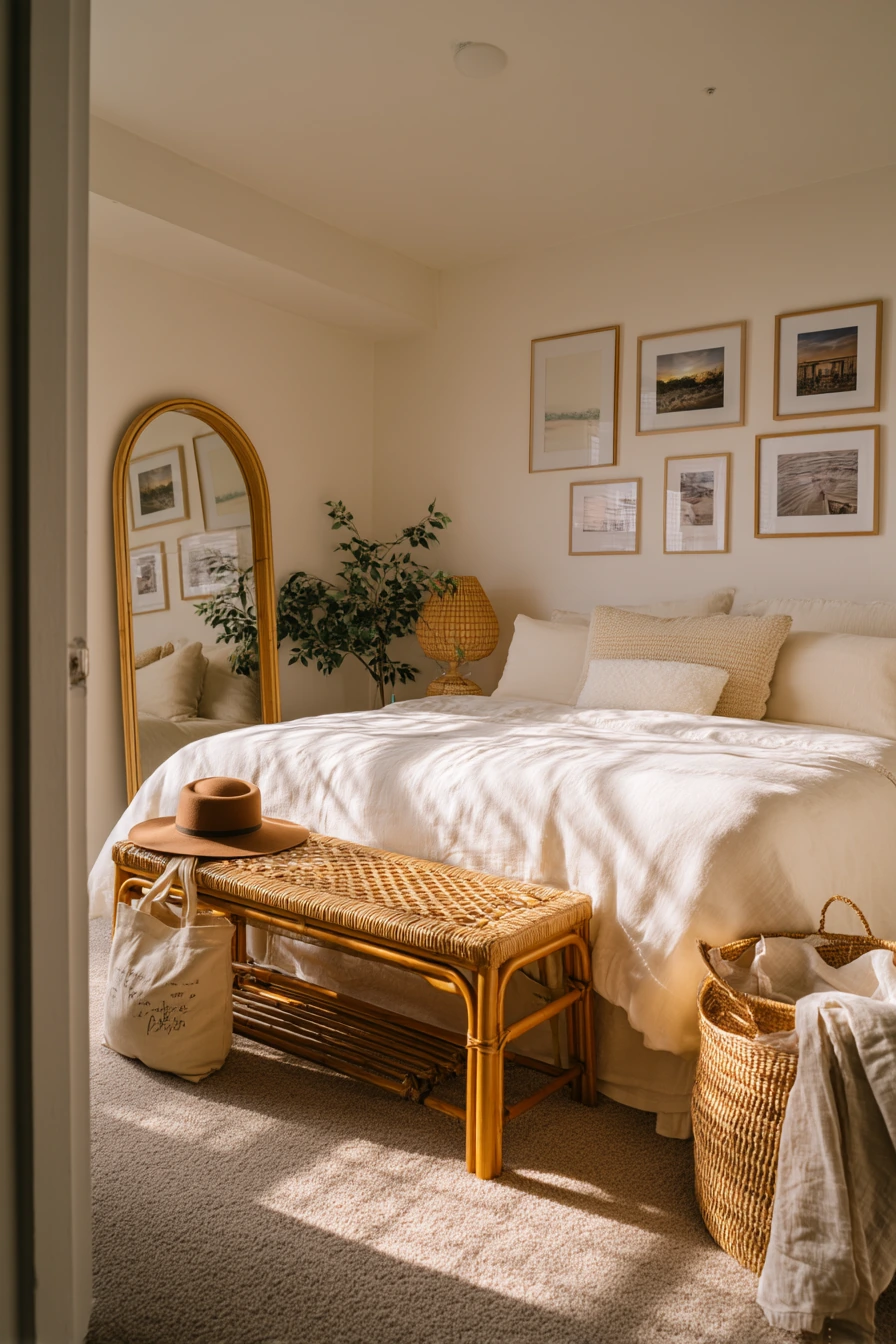 Renter-Friendly Bamboo Bedroom Layered in Neutrals