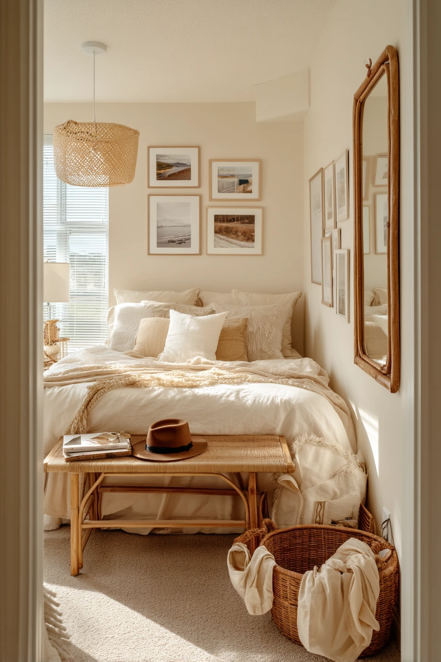 Renter-Friendly Bamboo Bedroom Layered in Neutrals