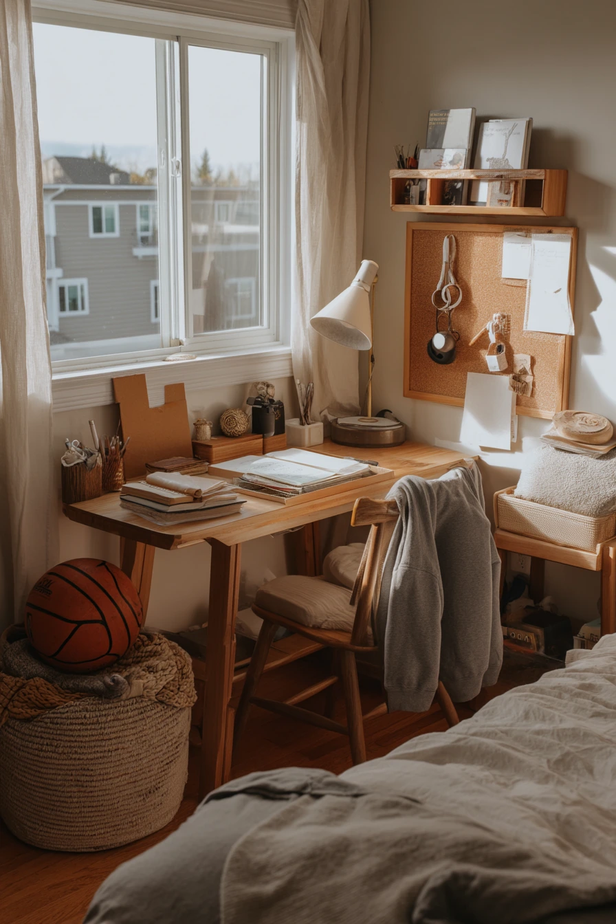 Teen Bedroom With Bamboo Touches and Study Corner