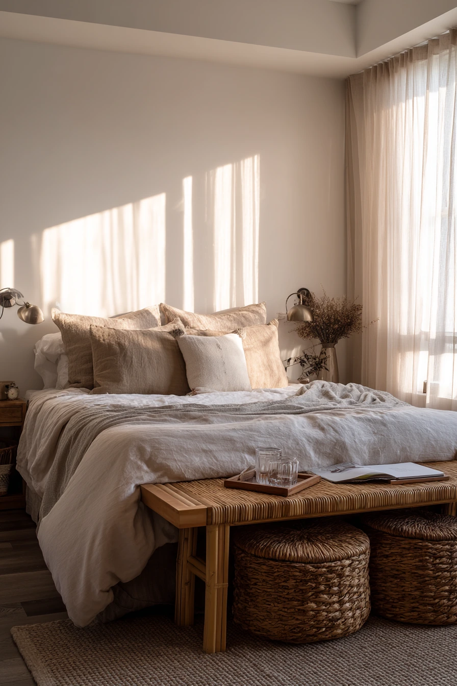 Bamboo Bedroom for Two With Calm Shared Storage