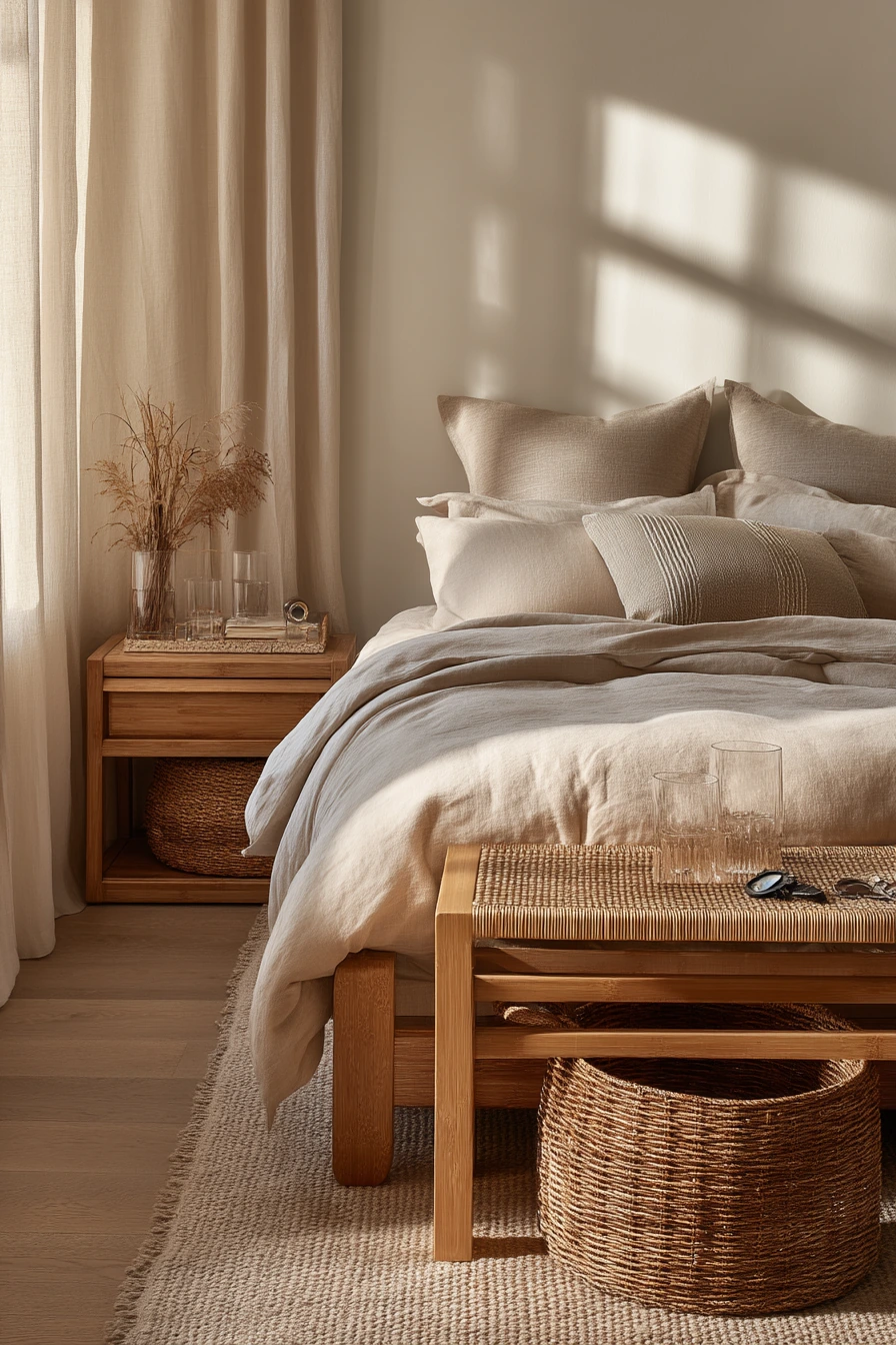 Bamboo Bedroom for Two With Calm Shared Storage