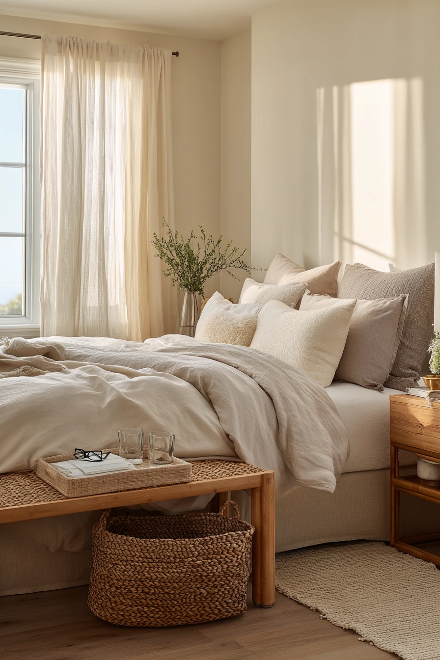 Bamboo Bedroom for Two With Calm Shared Storage