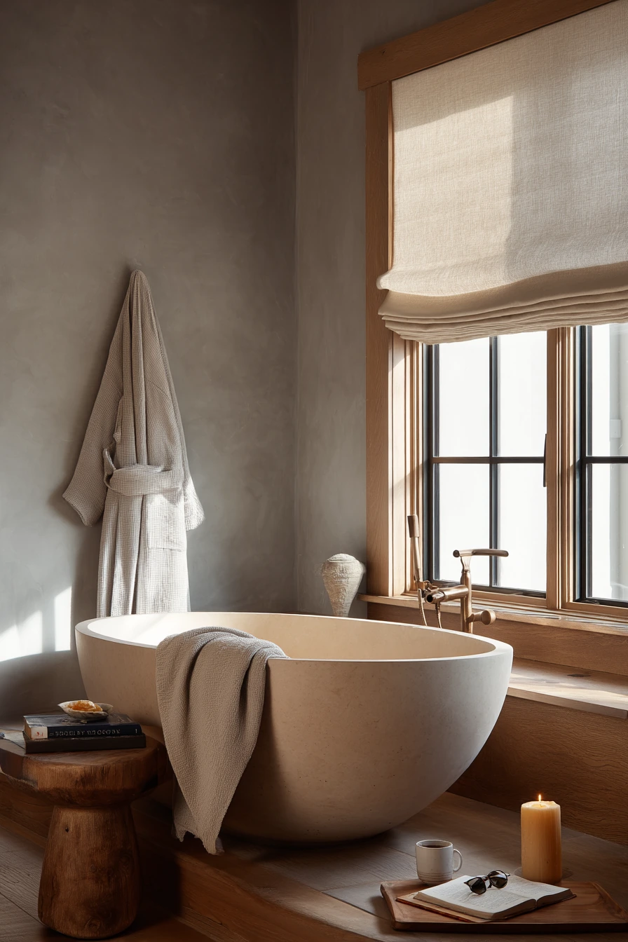 Rustic Spa Bath With Soaking Tub