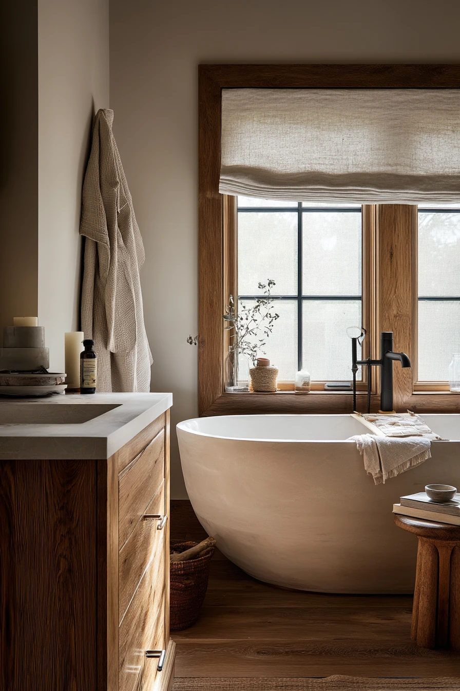 Rustic Spa Bath With Soaking Tub