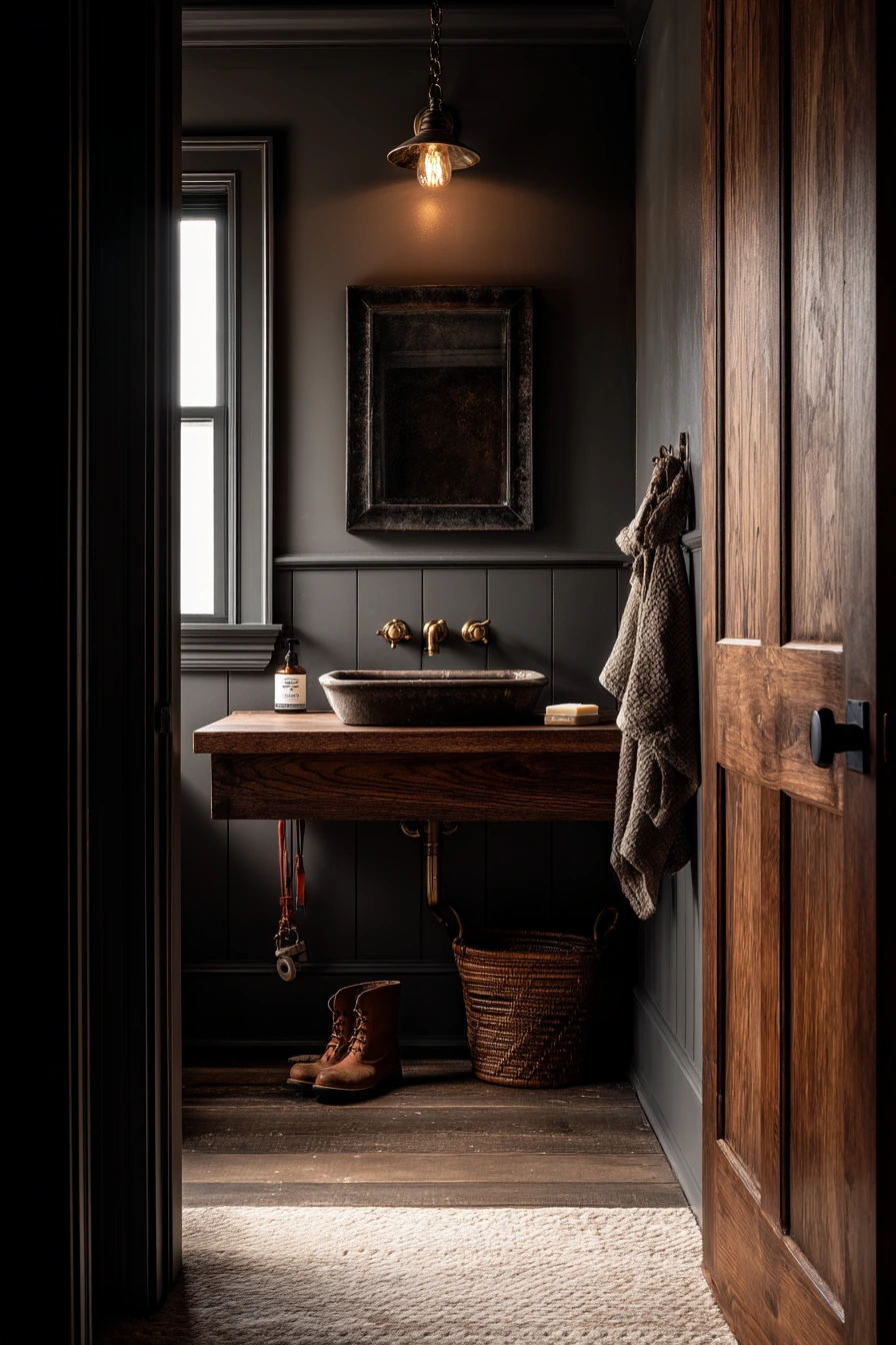 Moody Powder Room Off the Mudroom