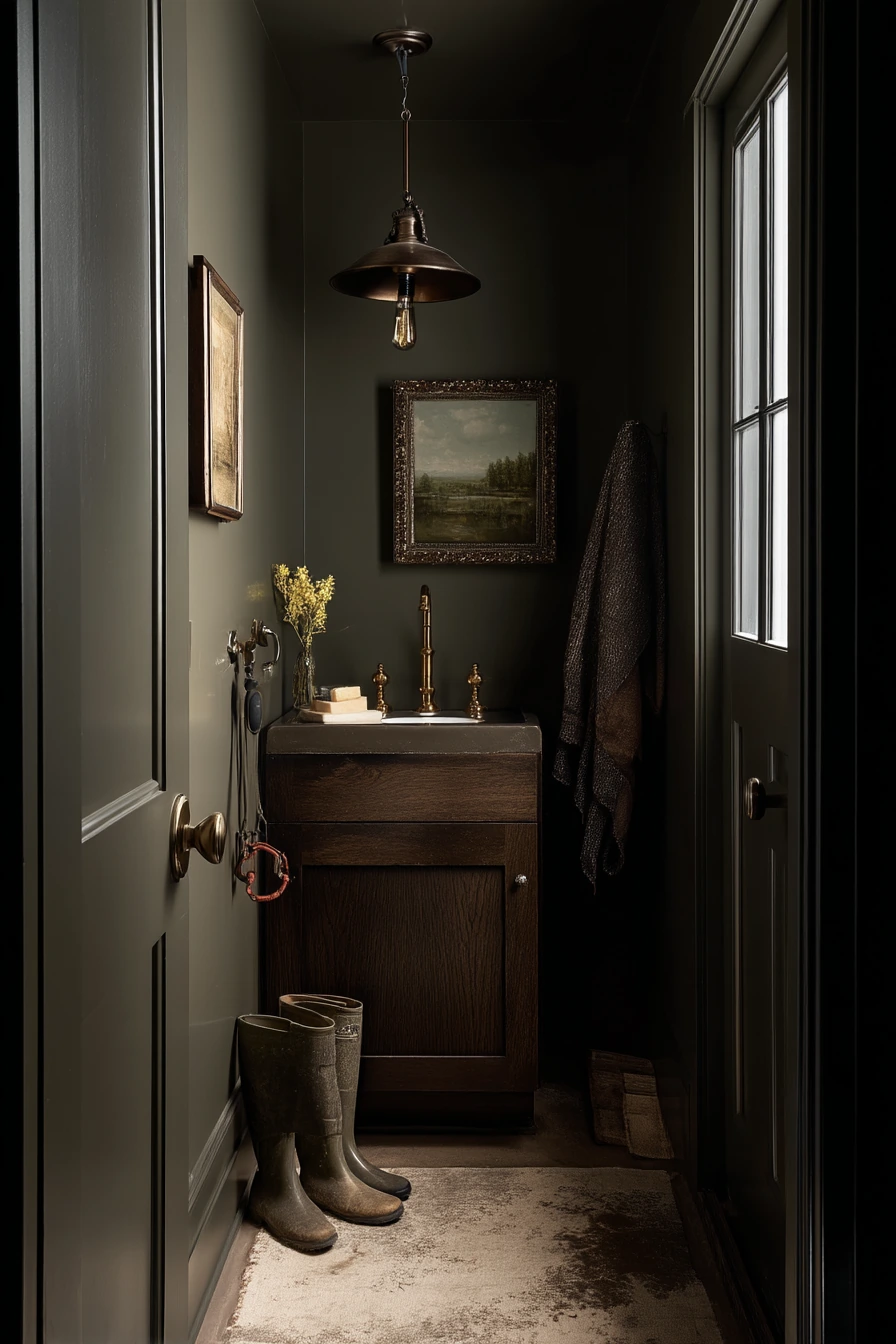 Moody Powder Room Off the Mudroom