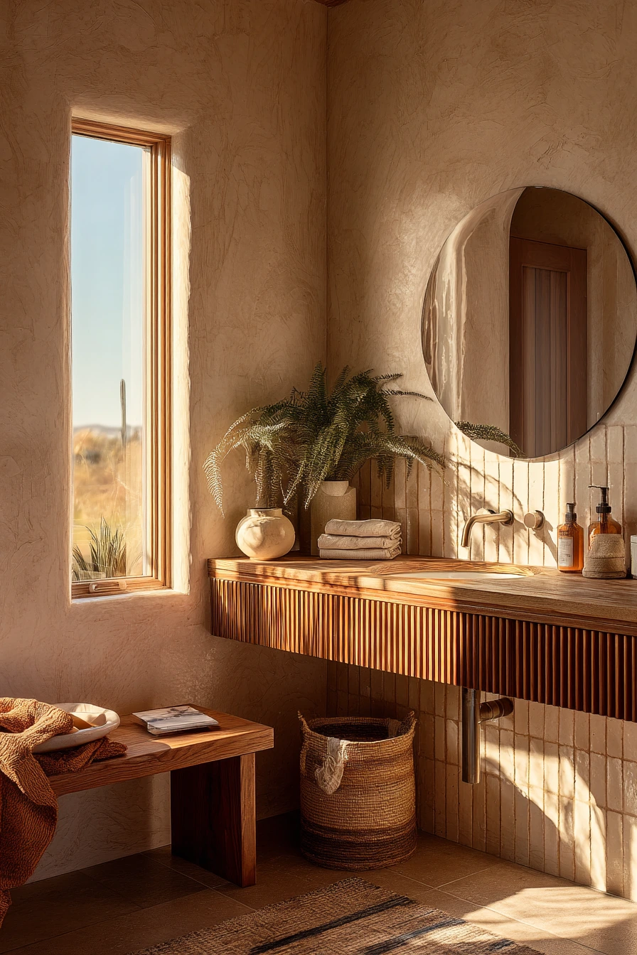 Natural Wood Bath With Desert Light