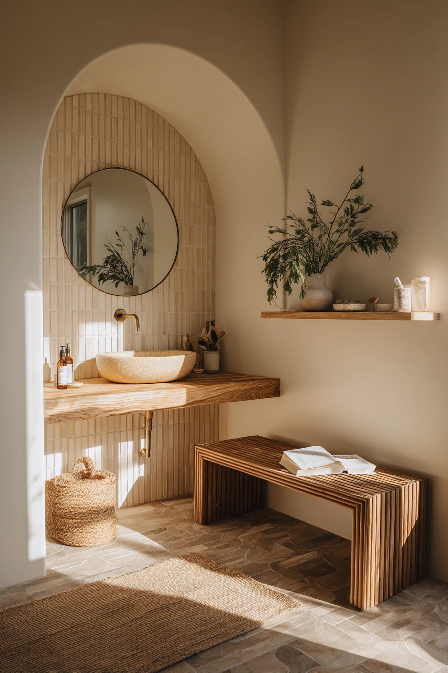 Natural Wood Bath With Desert Light
