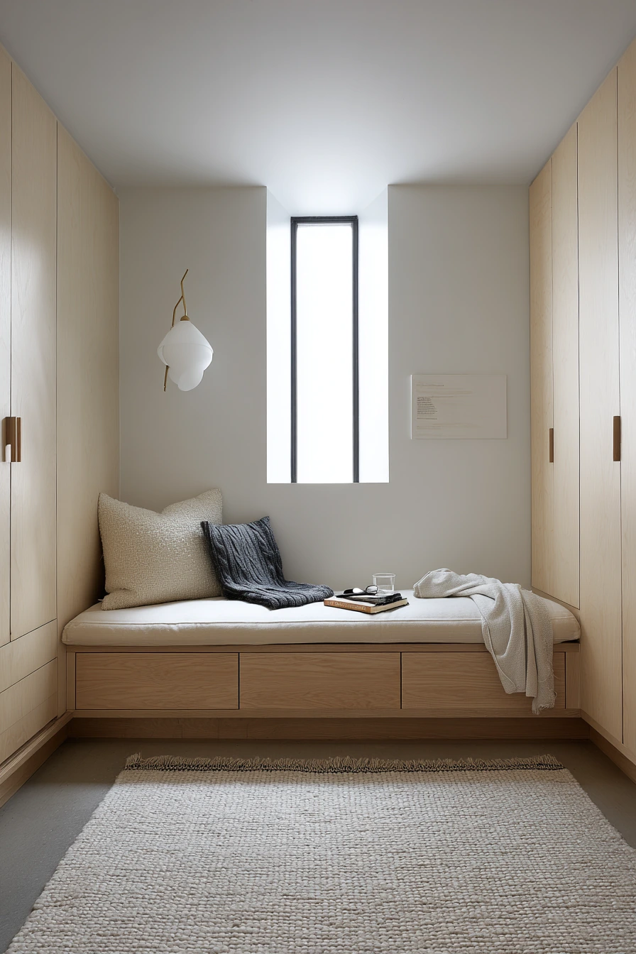 Minimal Basement Bedroom with Storage