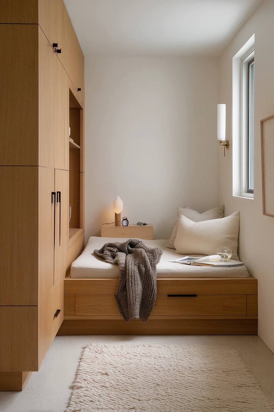 Minimal Basement Bedroom with Storage