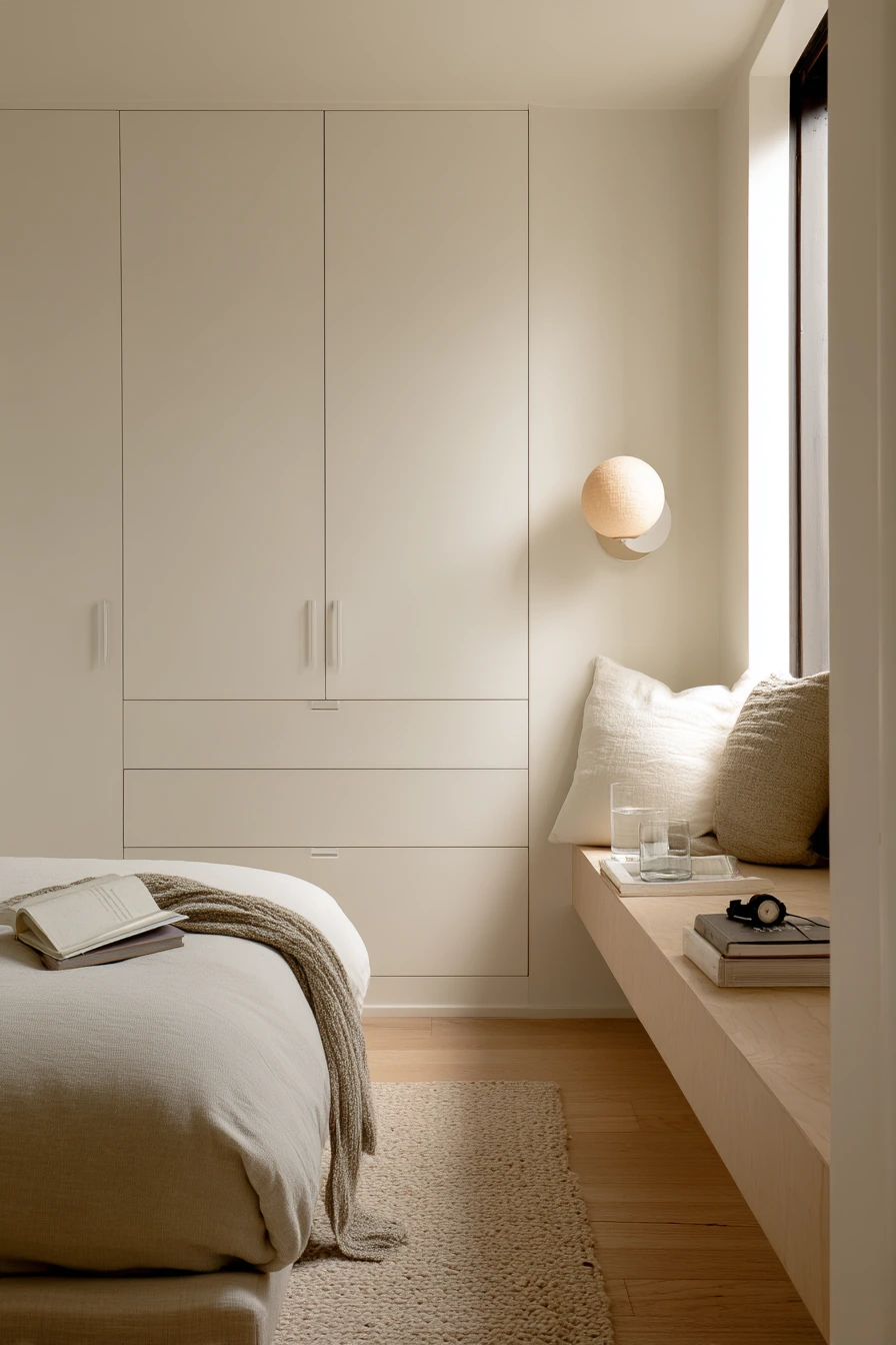 Minimal Basement Bedroom with Storage