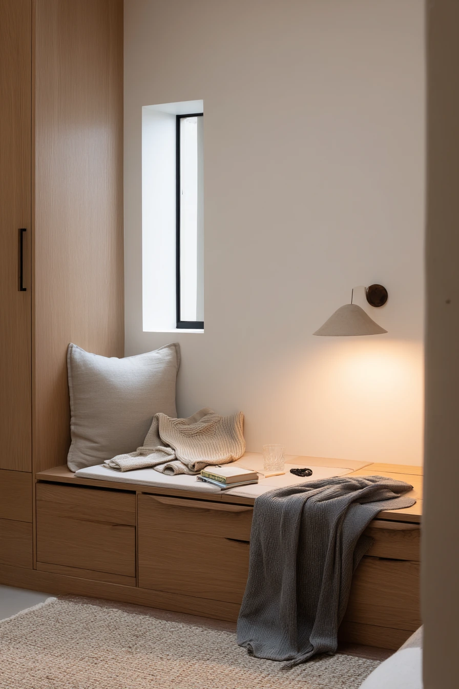 Minimal Basement Bedroom with Storage