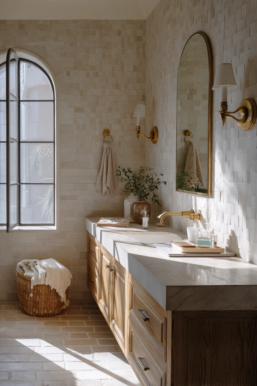 Primary Bath with Basketweave Accent Wall