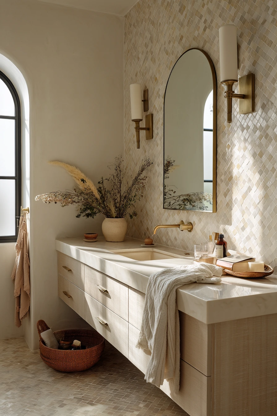 Primary Bath with Basketweave Accent Wall