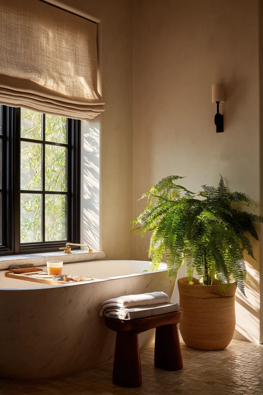 Spa-Like Bath with Basketweave and Plants