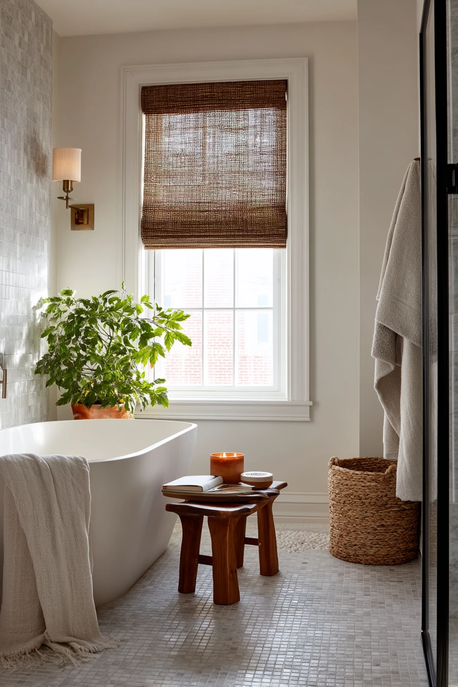 Spa-Like Bath with Basketweave and Plants