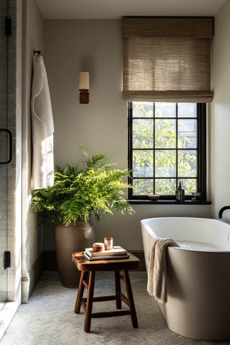 Spa-Like Bath with Basketweave and Plants
