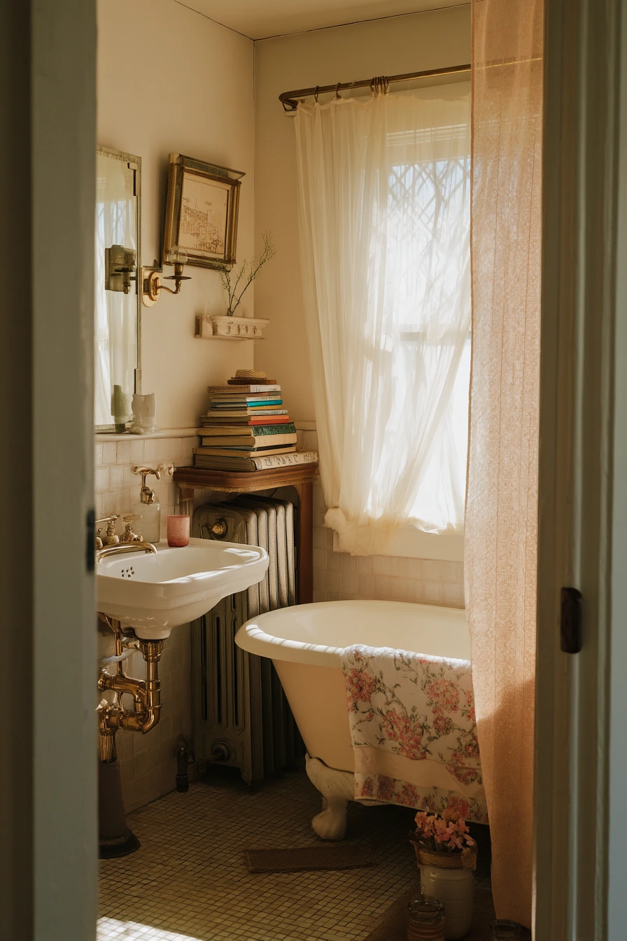 Vintage-Inspired Bath with Basketweave Character