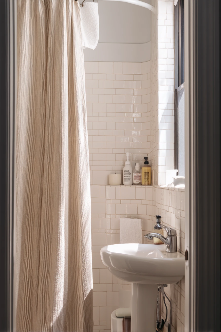 Rental-Friendly Basketweave Shower Nook