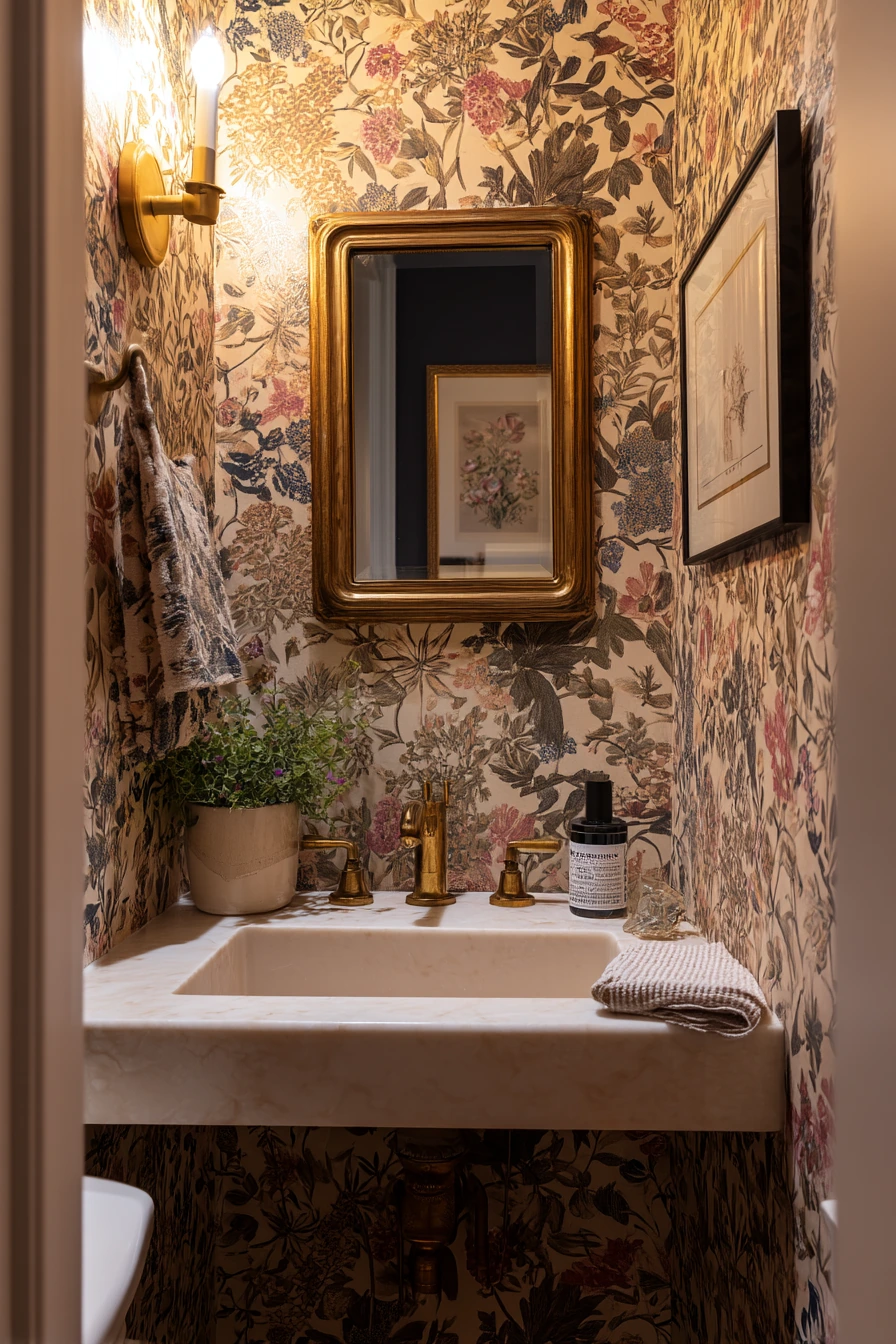 Statement Wallpaper in a Powder Room
