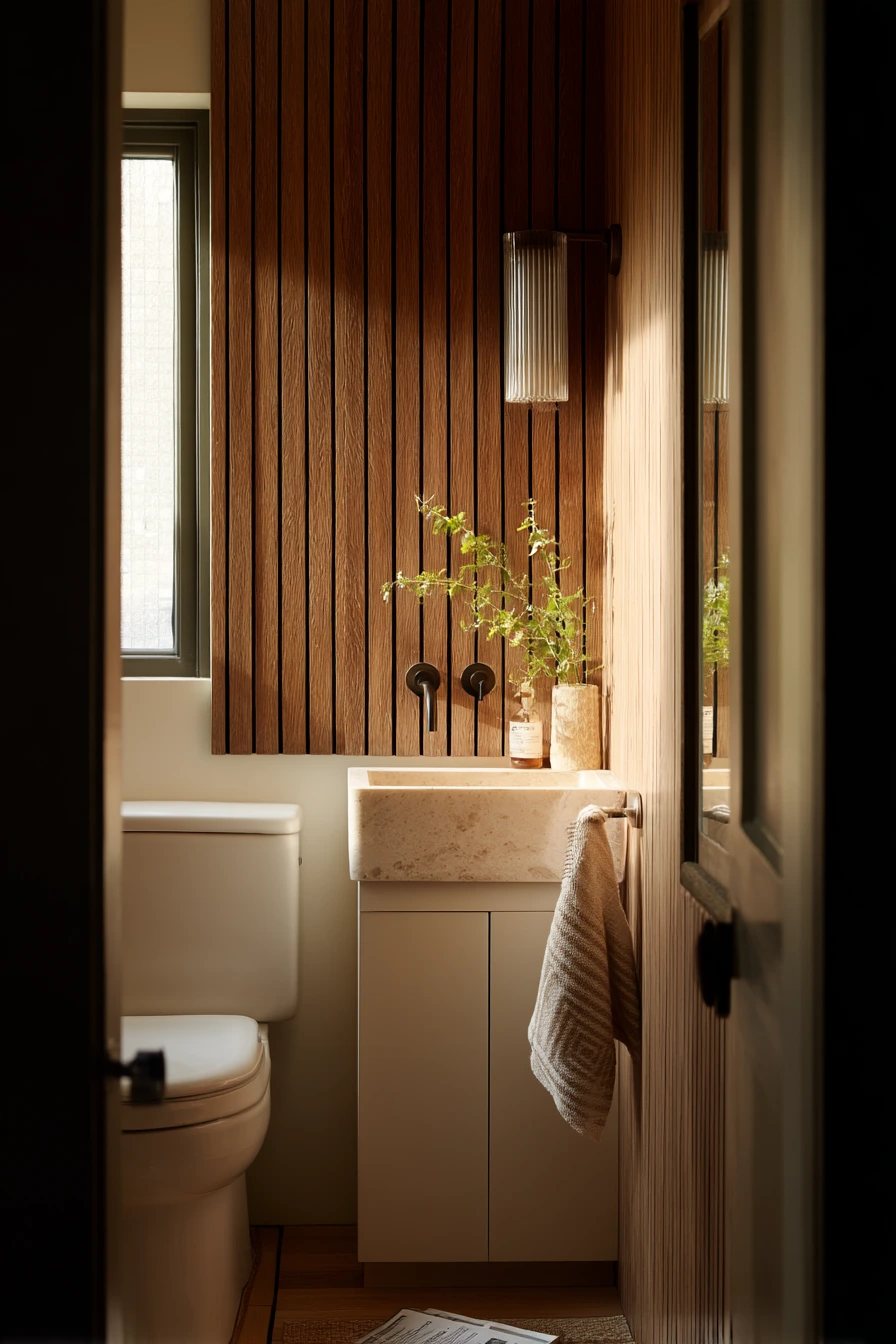 Wood Slats for a Narrow Hall Bath