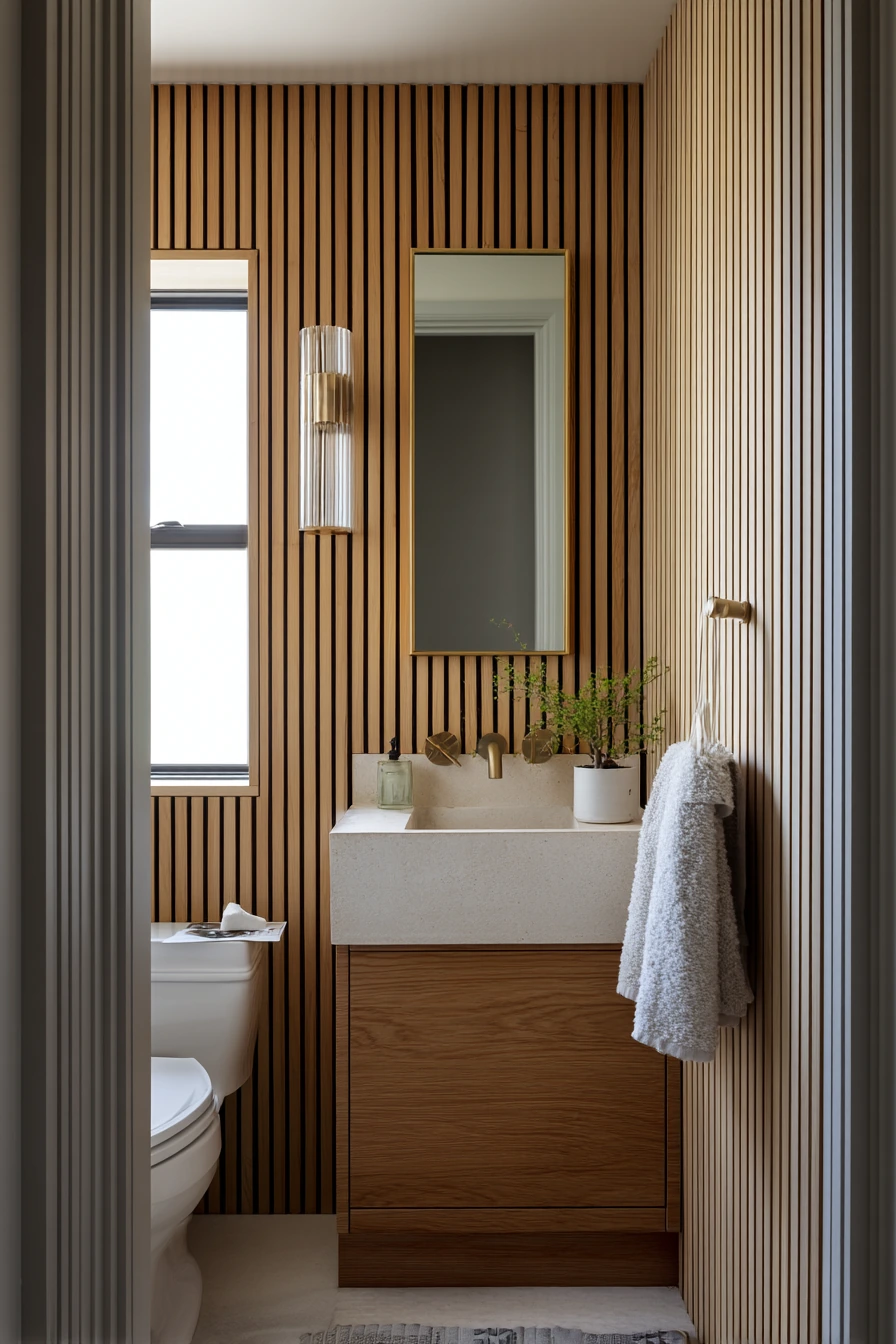 Wood Slats for a Narrow Hall Bath