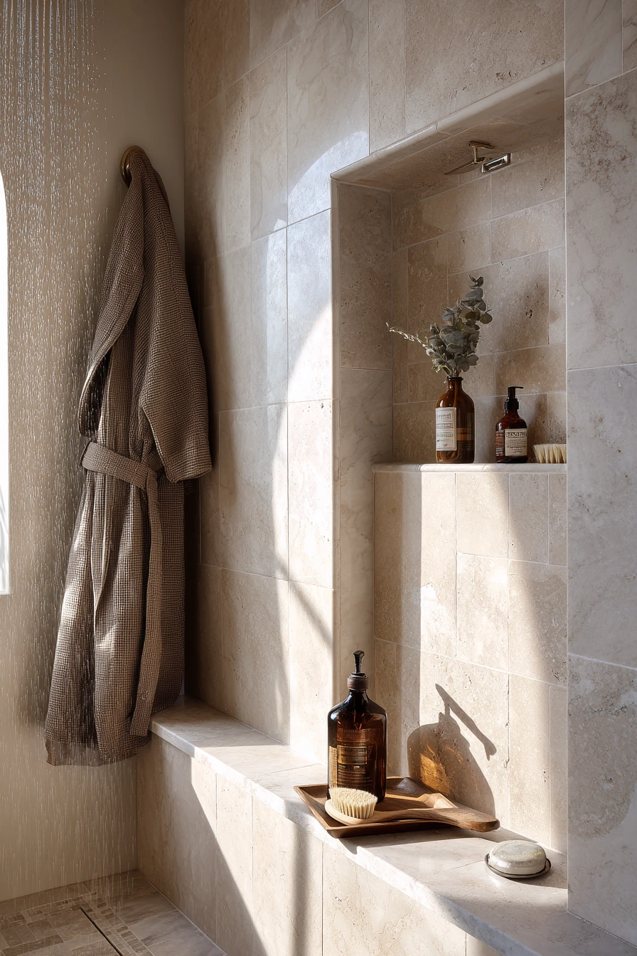 Natural Stone Accent for a Spa Shower Wall