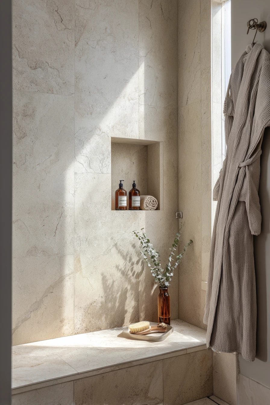 Natural Stone Accent for a Spa Shower Wall