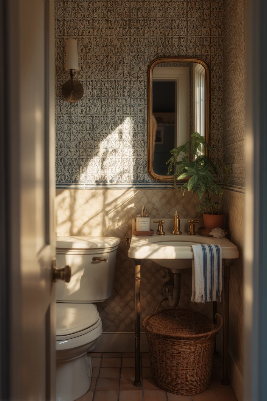 Vintage Tile Pattern in a Cottage Bath