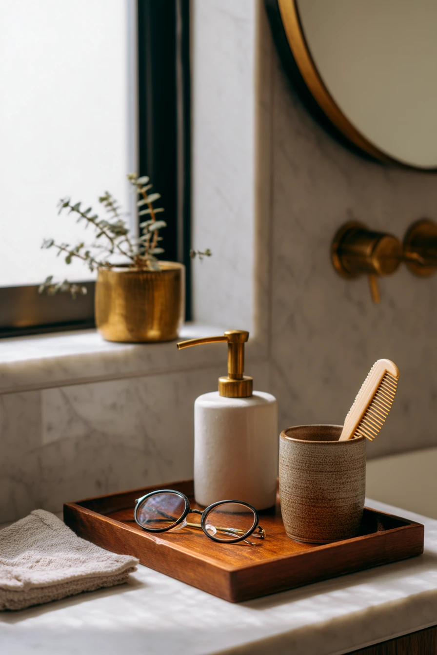 Warm Wood and Brass Details