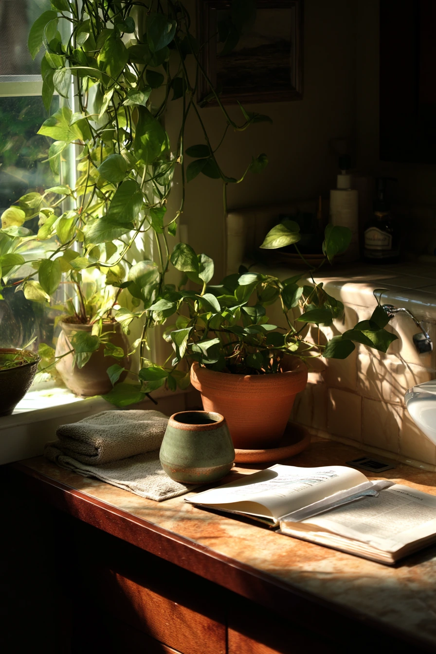 Plant-Filled Bathroom Afternoon Light
