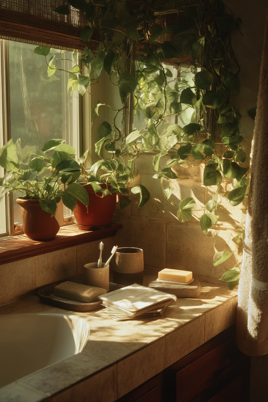 Plant-Filled Bathroom Afternoon Light