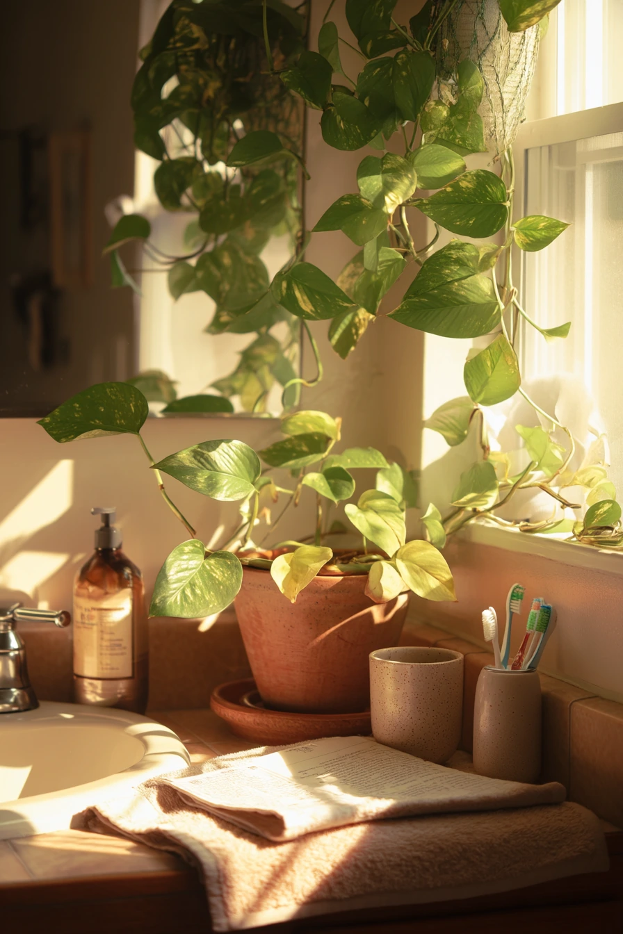 Plant-Filled Bathroom Afternoon Light