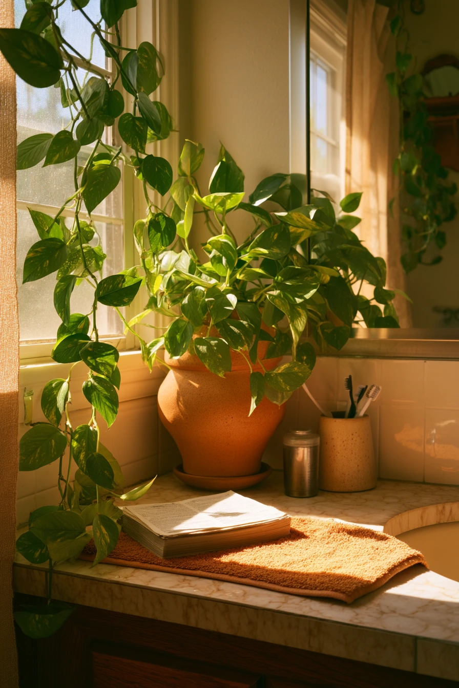 Plant-Filled Bathroom Afternoon Light