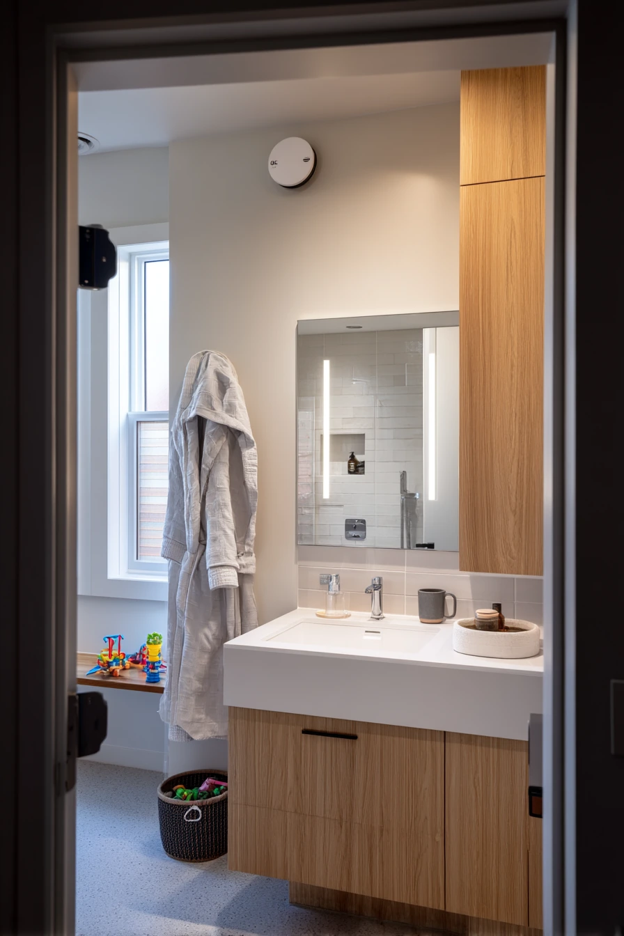 Smart Morning Routine in a Family Primary Bath