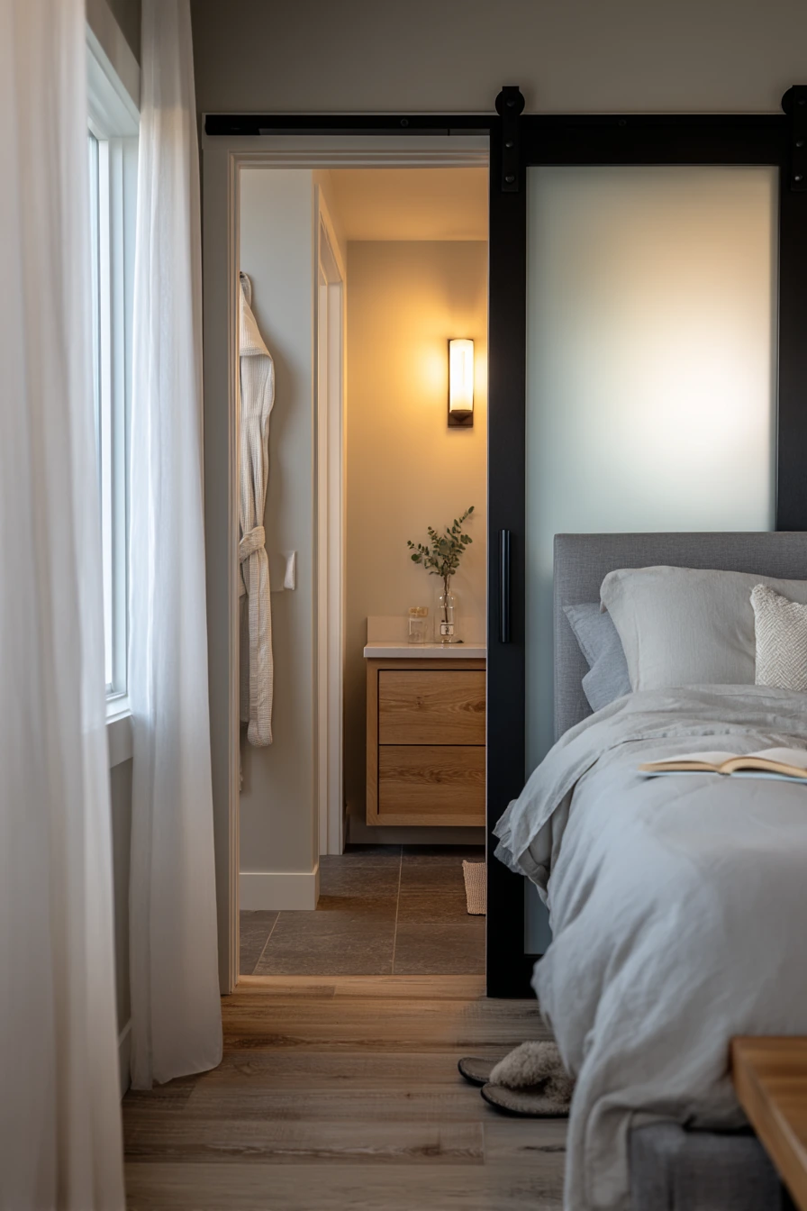 Primary Suite with Frosted Glass Barn Door Privacy