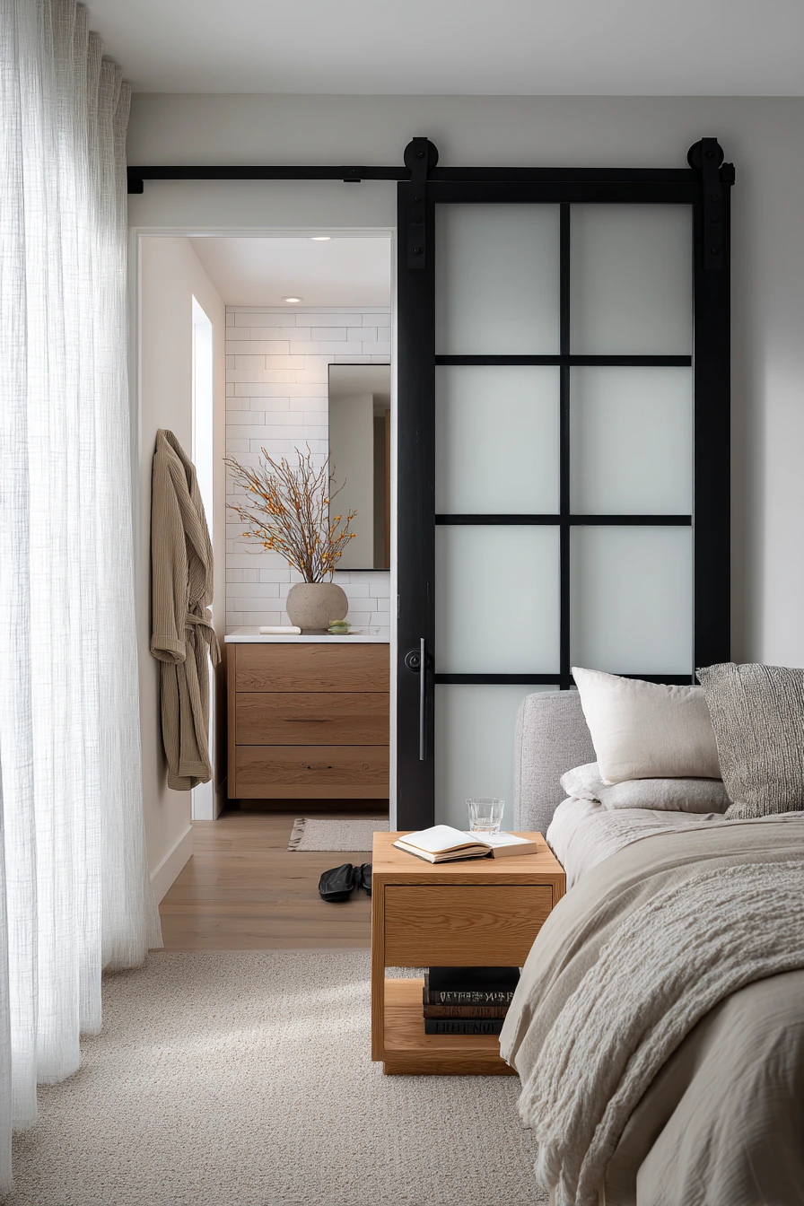 Primary Suite with Frosted Glass Barn Door Privacy