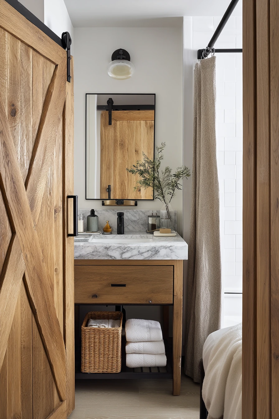 Compact Ensuite with Rustic Oak and Black Iron