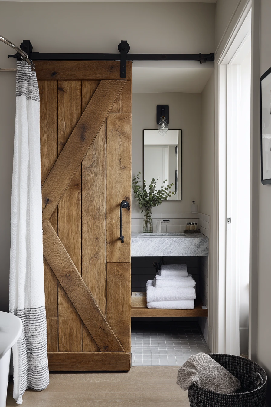 Compact Ensuite with Rustic Oak and Black Iron