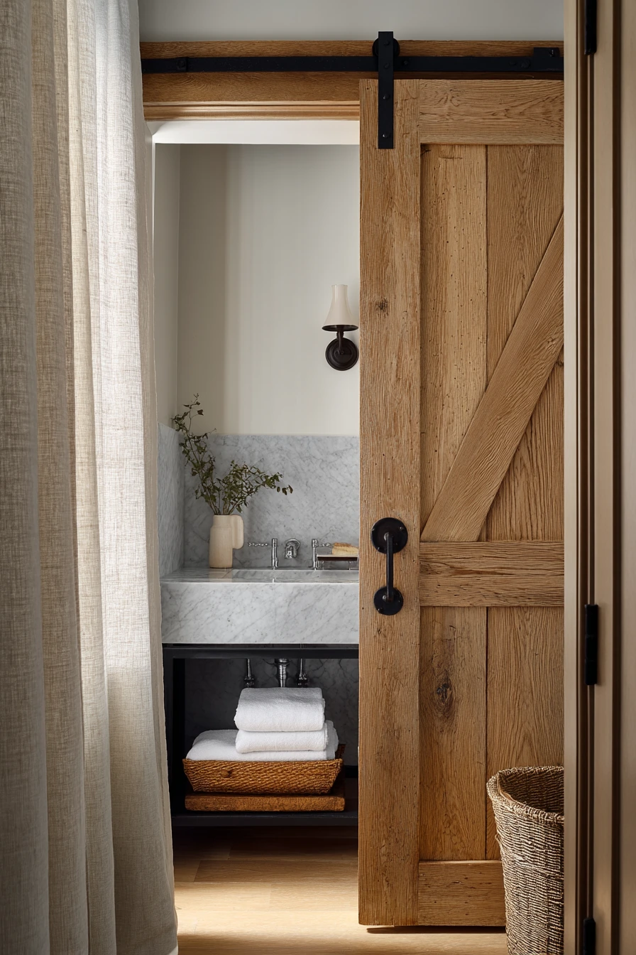 Compact Ensuite with Rustic Oak and Black Iron