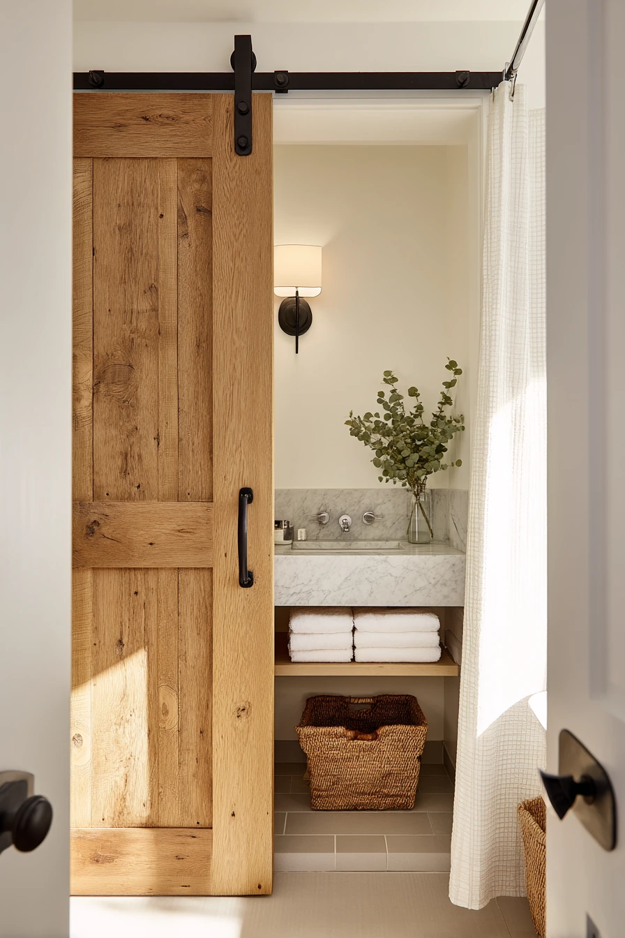 Compact Ensuite with Rustic Oak and Black Iron