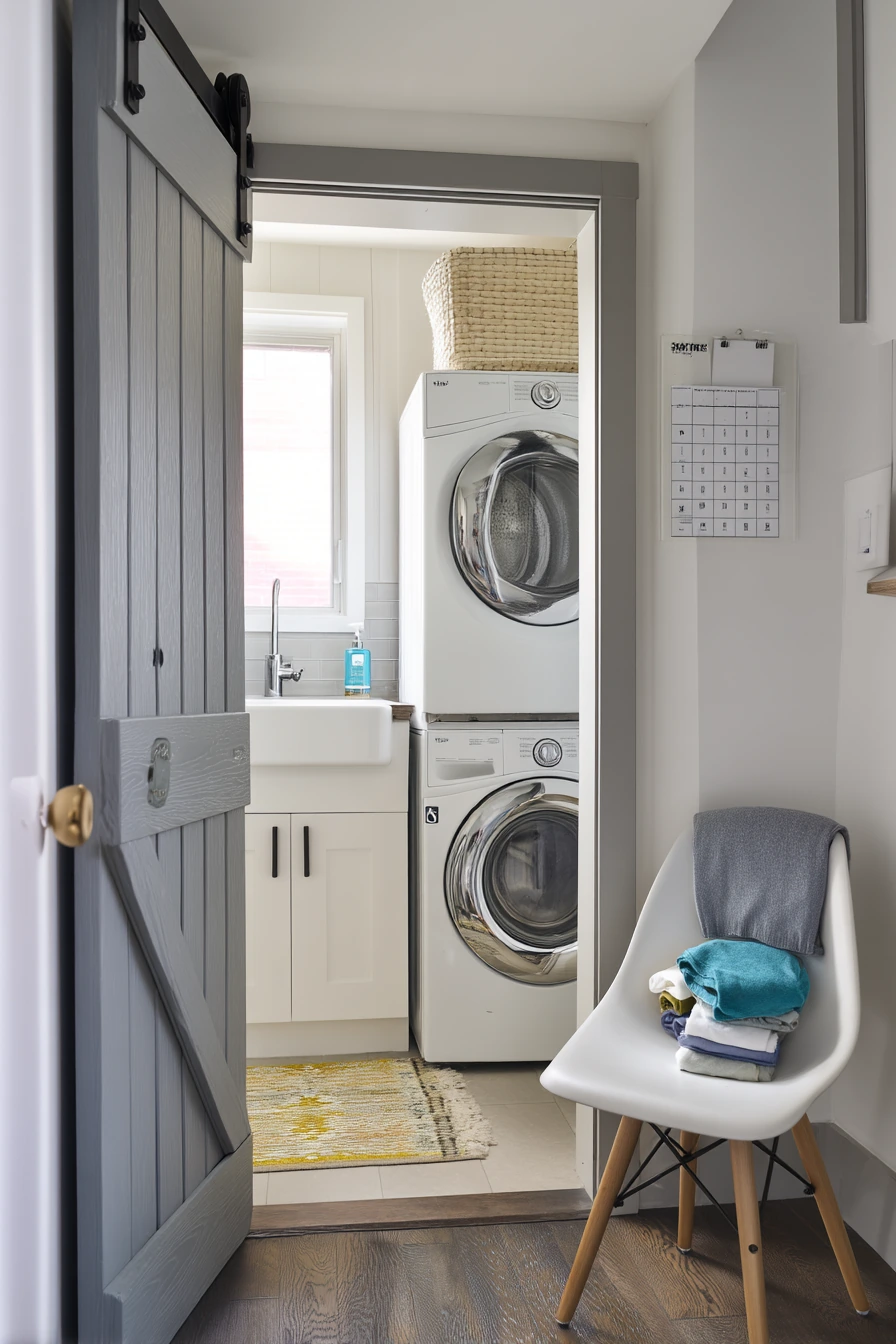 Laundry-Nook Bathroom with a Functional Barn Door