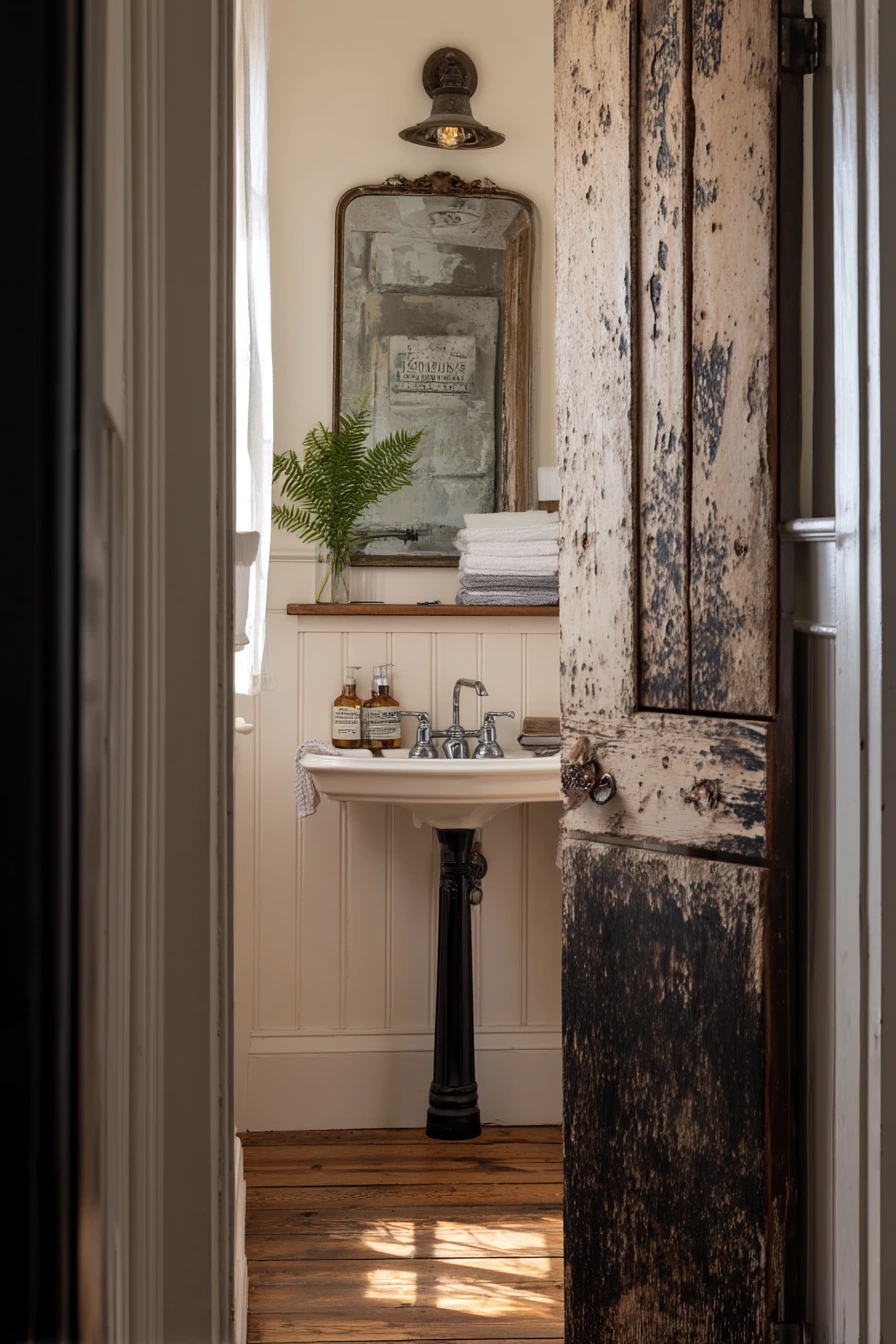 Guest Bath with Vintage Charm and a Salvaged Door