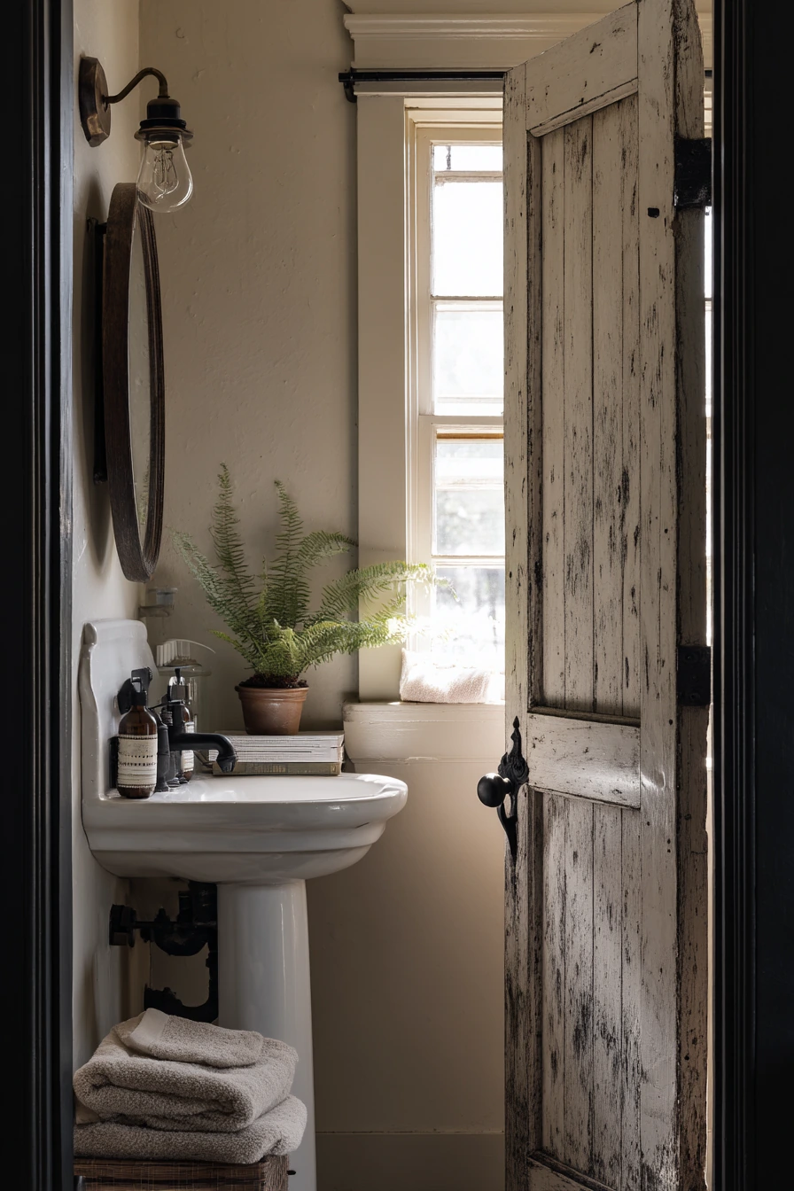 Guest Bath with Vintage Charm and a Salvaged Door