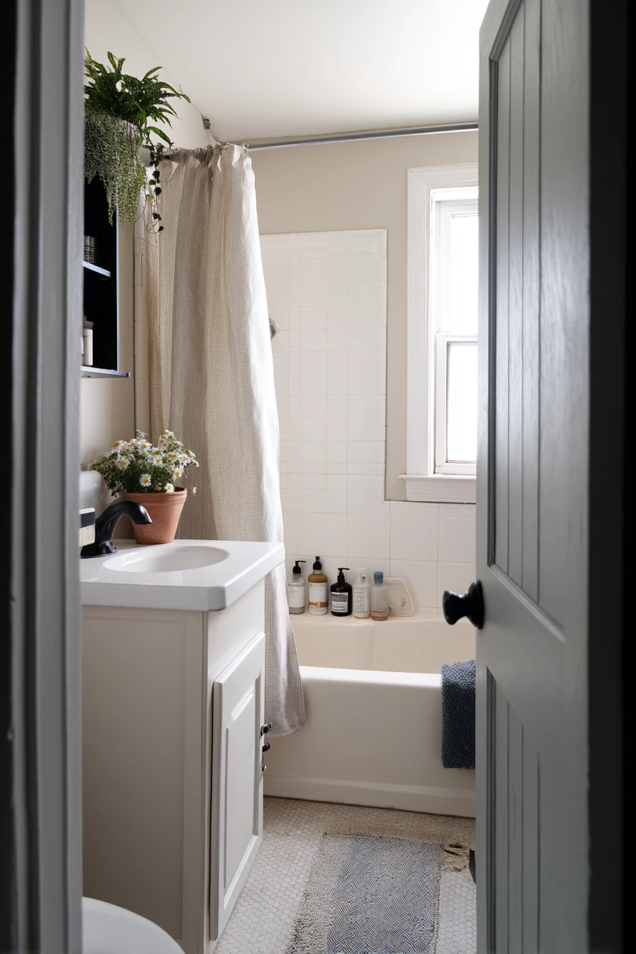 Renter-Friendly Bathroom with a Simple Painted Barn Door