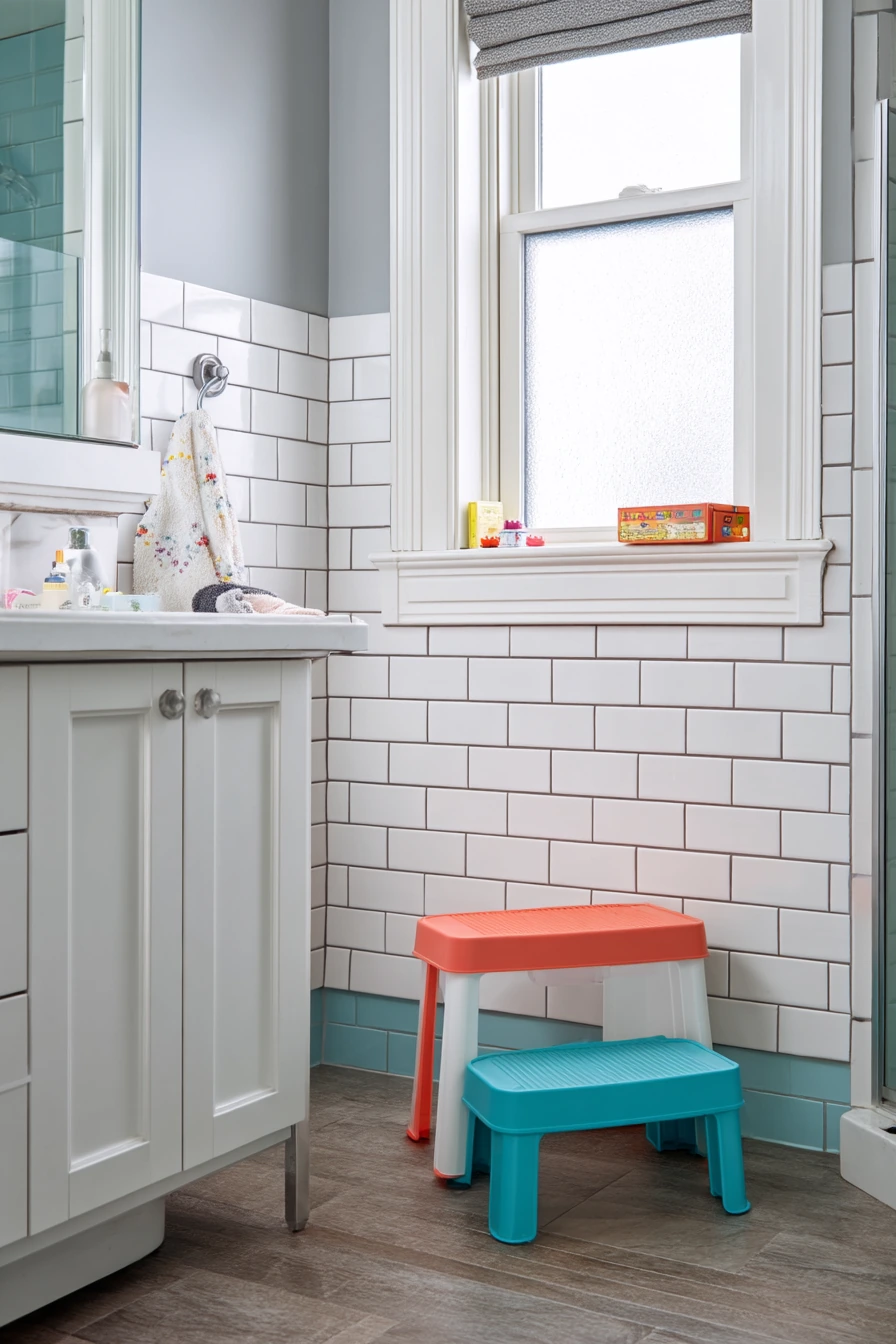 Easy-Clean Baseboards in a Busy Kids Bathroom