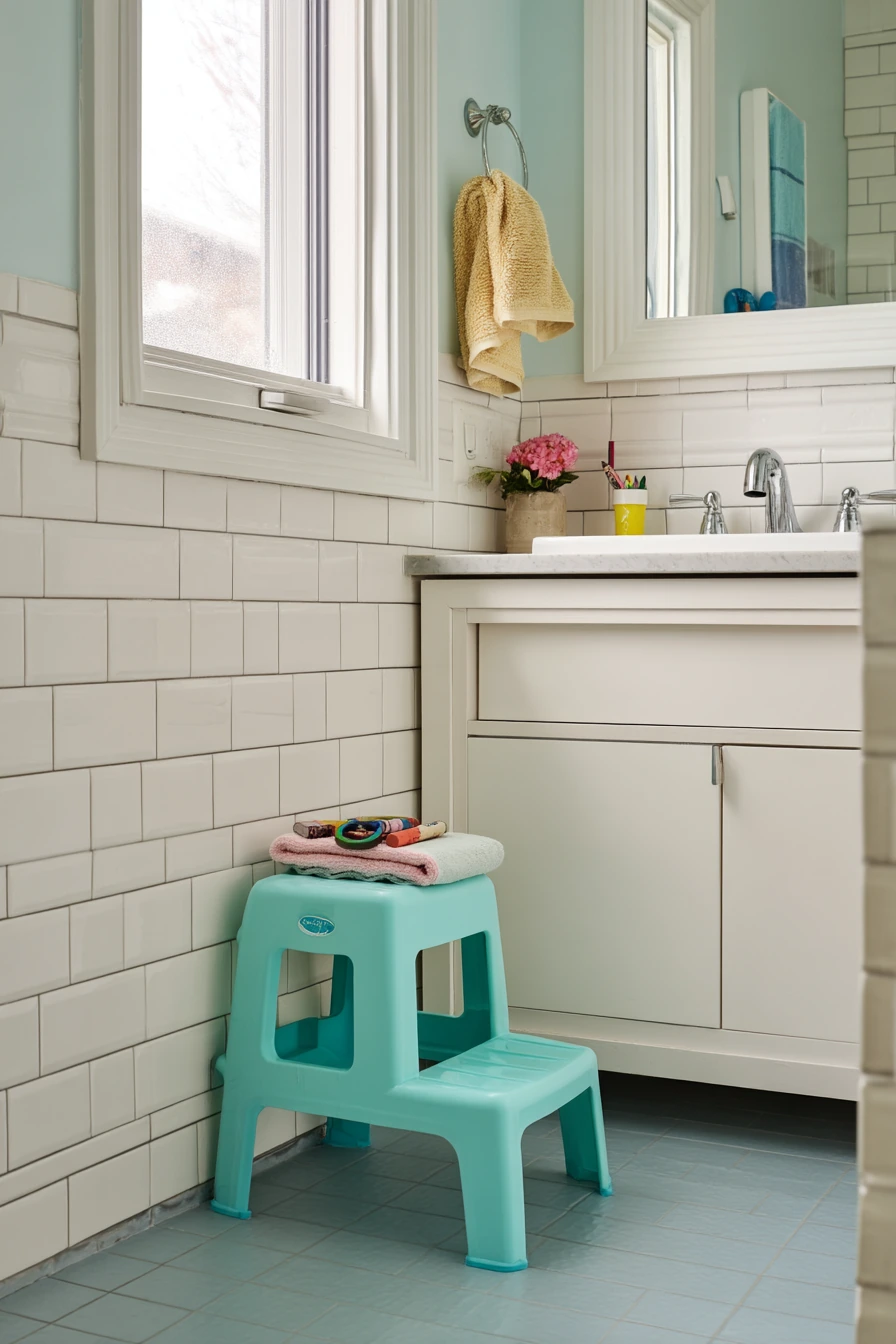 Easy-Clean Baseboards in a Busy Kids Bathroom